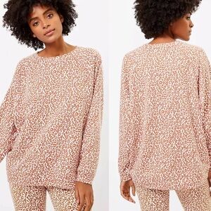 Lou & Grey for Loft Animal Print Leopard Terry loungewear Sweatshirt  Oversized